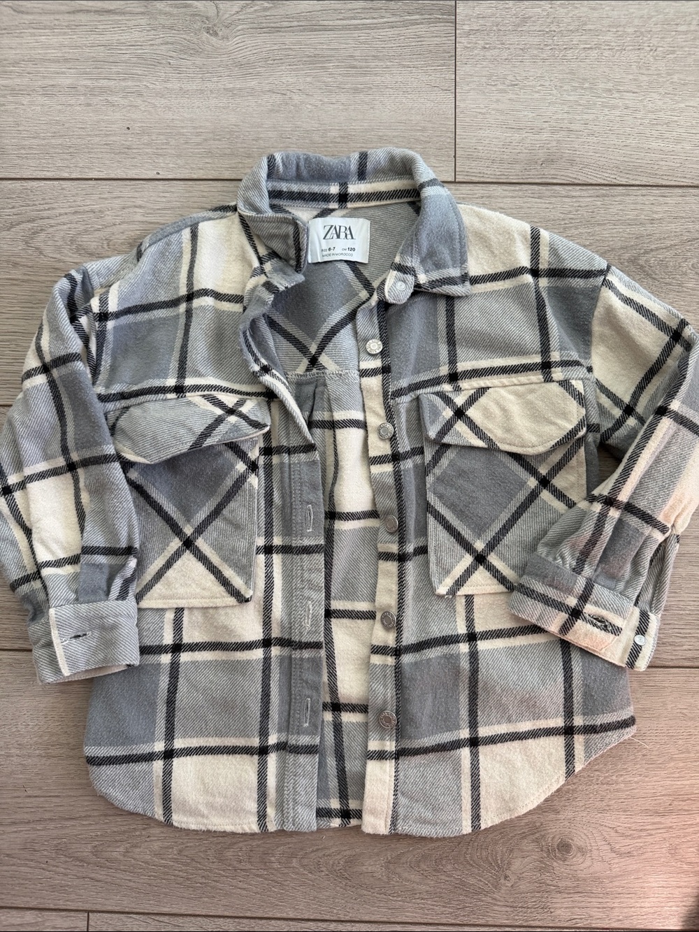 ZARA Kids Cream & Gray Plaid Button-Front Shirt Jacket